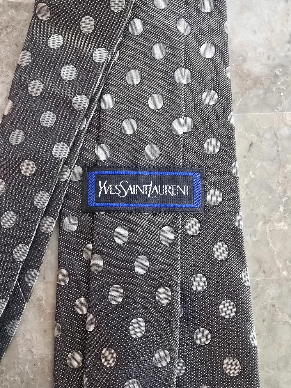 Yves Saint Laurent Gray Tie with White Polka Dots